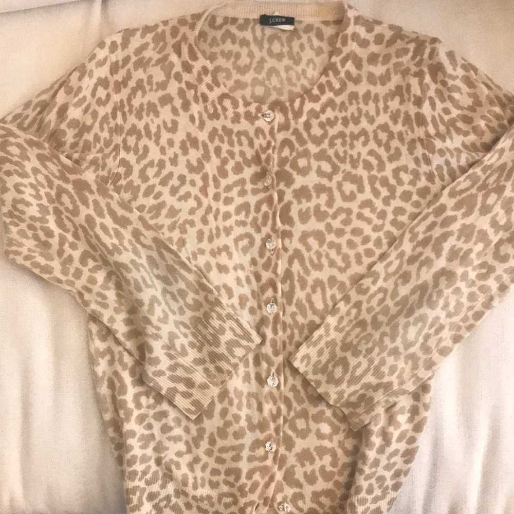 J. Crew leopard cardigan 100% Marino wool